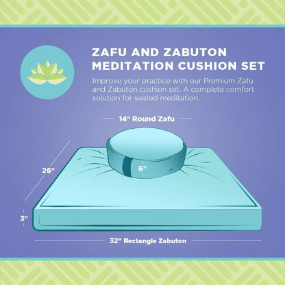 Meditation Cushion Mat Set - Zafu Floor Pillow Organic Buckwheat Pillow + Cotton Filled Zabuton Prayer Pad - Meditation Pillow Yoga Knee Pad - Made in USA - 14" Round or 18" Oval