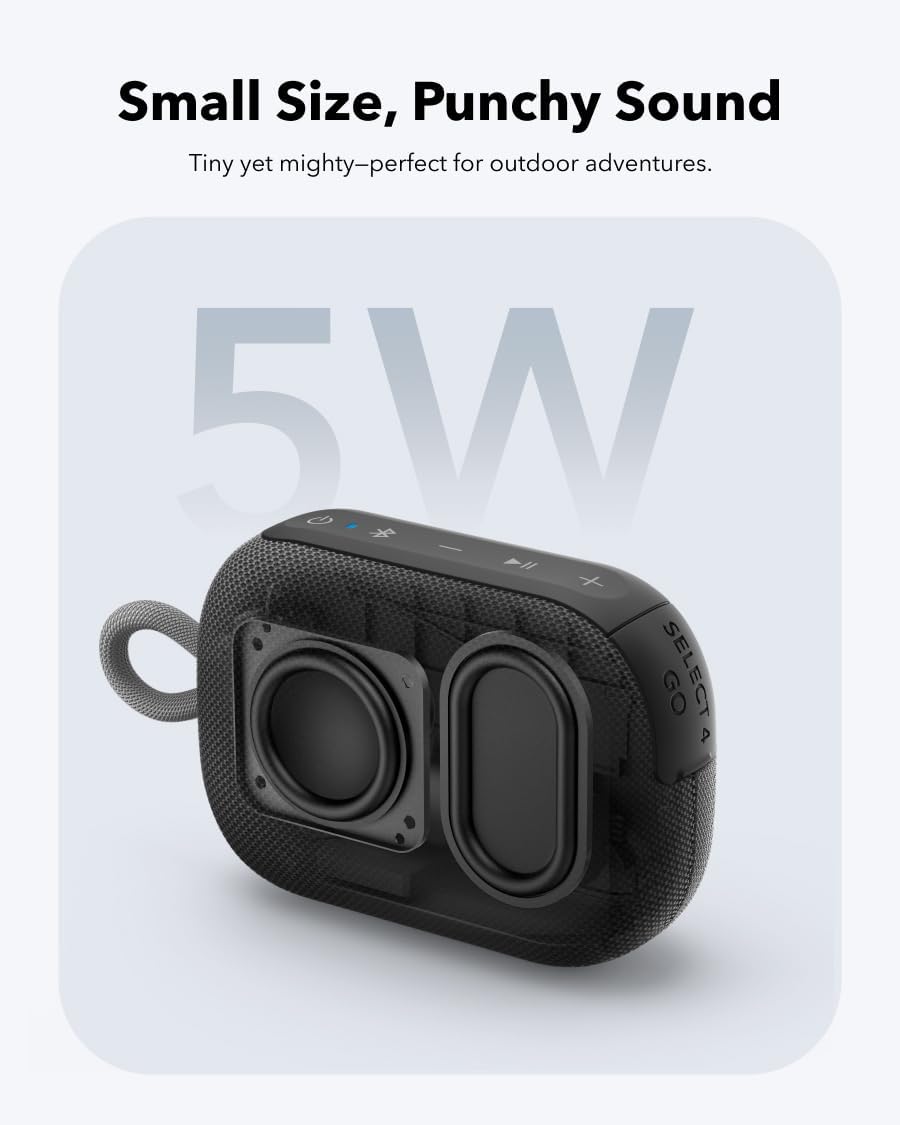 Select 4 Go Bluetooth Shower Speaker by Anker, IP67 Waterproof/Dustproof, Ultra-Portable Bluetooth Speaker, 20H Playtime, Floatable, Powerful Sound, Electronics for Outdoors/Home/Travel