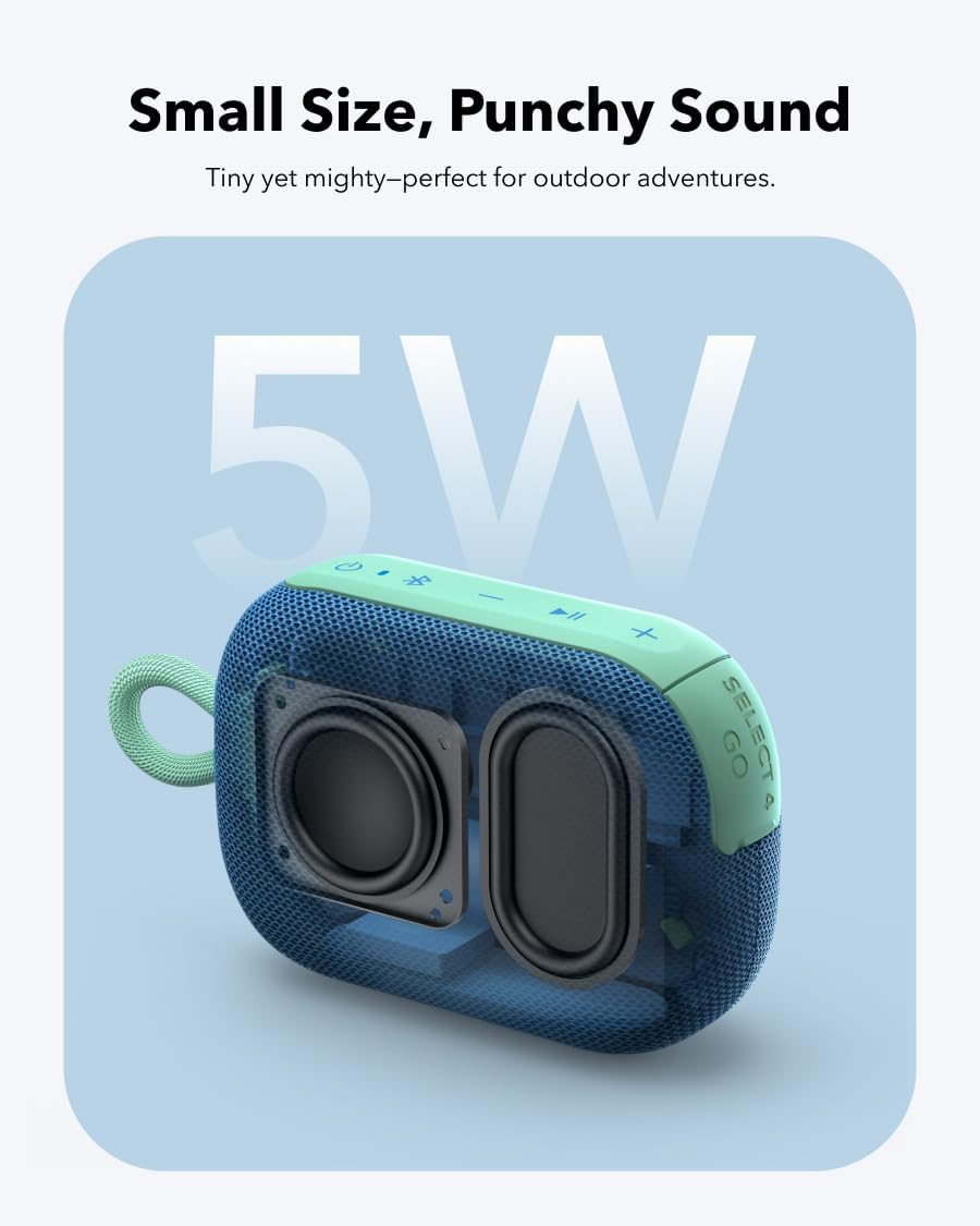 Select 4 Go Bluetooth Shower Speaker by Anker, IP67 Waterproof/Dustproof, Ultra-Portable Bluetooth Speaker, 20H Playtime, Floatable, Powerful Sound, Electronics for Outdoors/Home/Travel