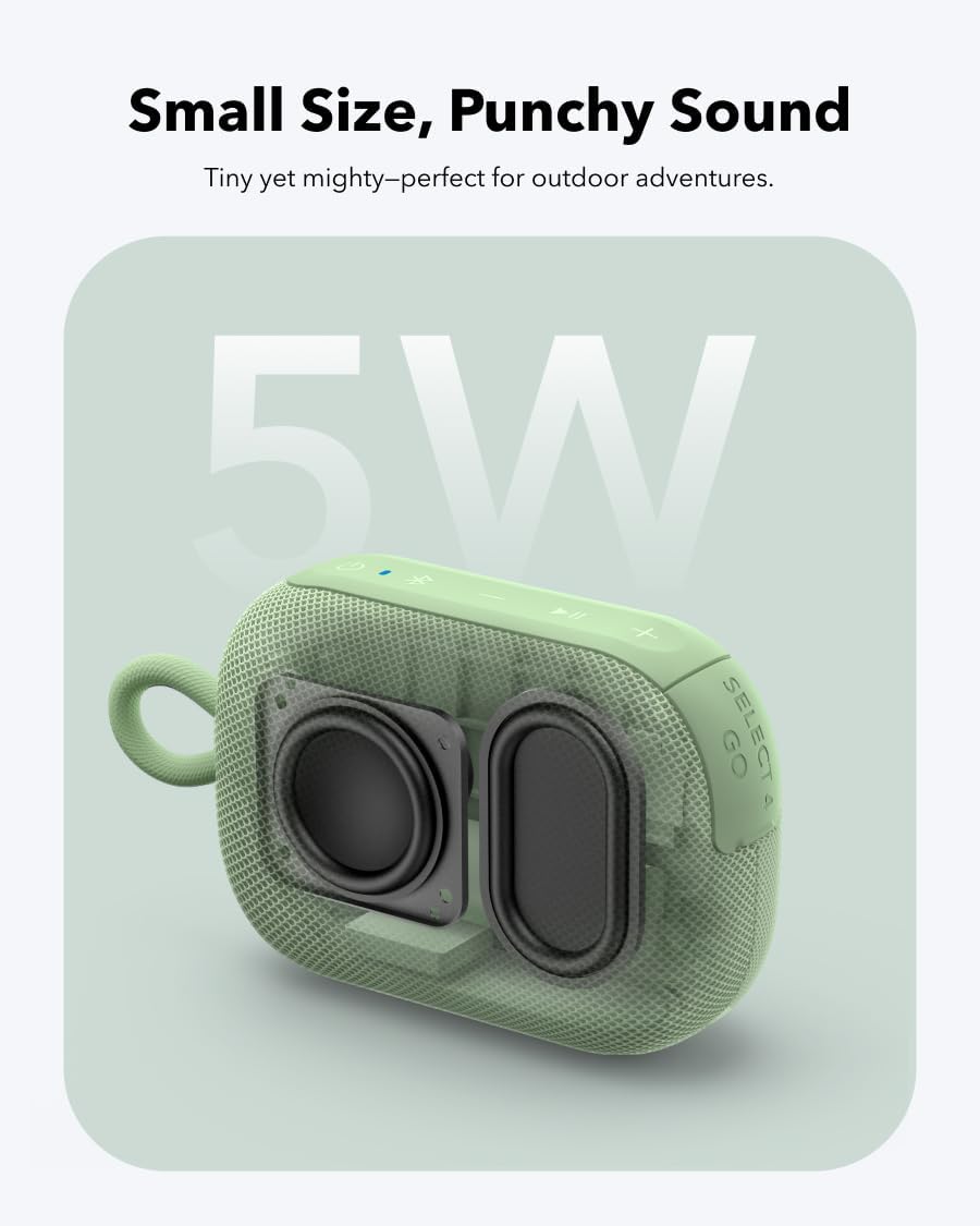 Select 4 Go Bluetooth Shower Speaker by Anker, IP67 Waterproof/Dustproof, Ultra-Portable Bluetooth Speaker, 20H Playtime, Floatable, Powerful Sound, Electronics for Outdoors/Home/Travel