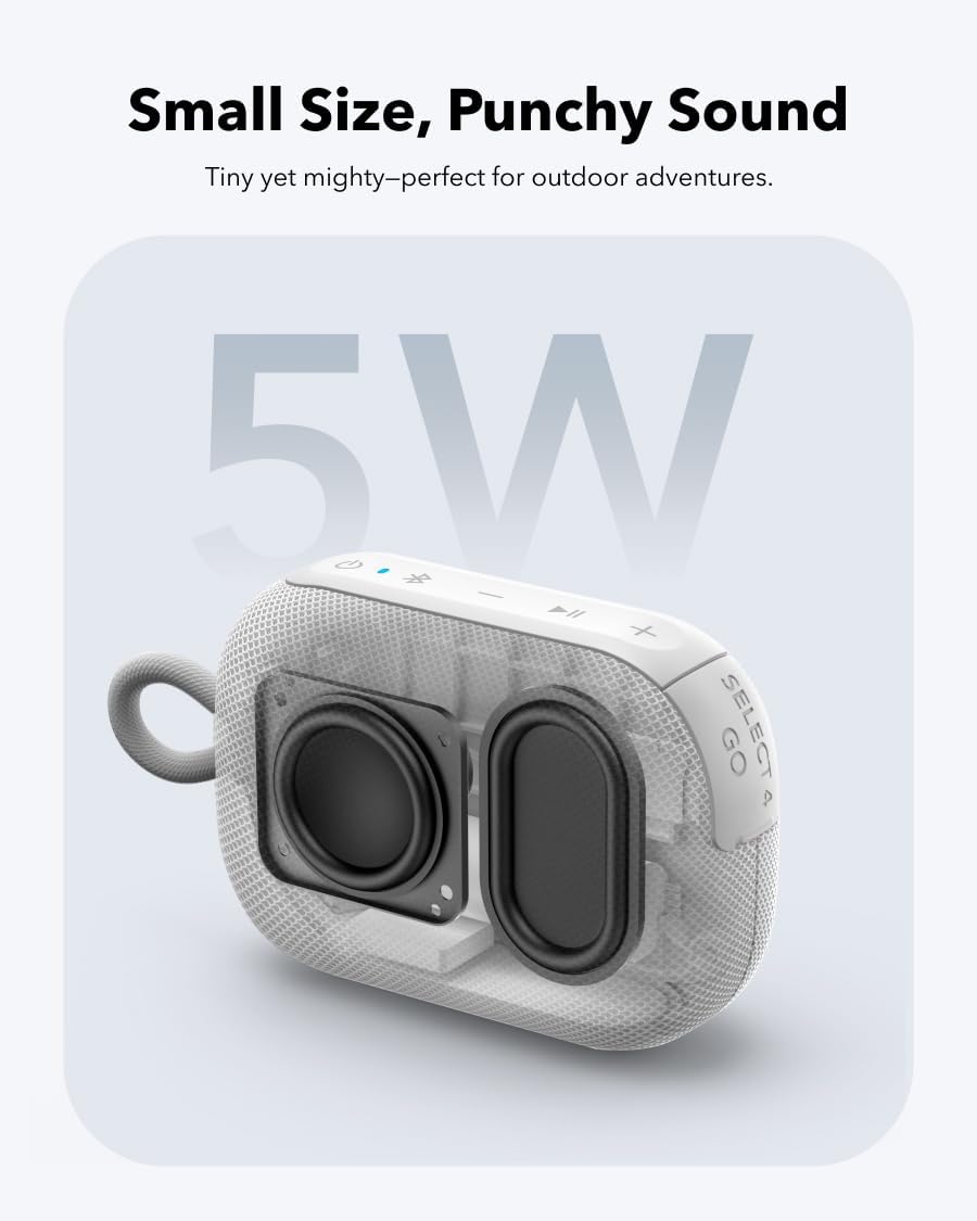 Select 4 Go Bluetooth Shower Speaker by Anker, IP67 Waterproof/Dustproof, Ultra-Portable Bluetooth Speaker, 20H Playtime, Floatable, Powerful Sound, Electronics for Outdoors/Home/Travel
