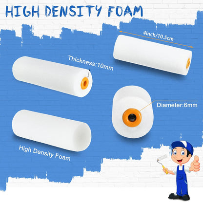 120 Pcs 4 Inch Foam Paint Roller Mini High Density Foam Roller Refills Paint Edger Tool for Walls Brings Smooth Finishes Flat Surfaces (White)