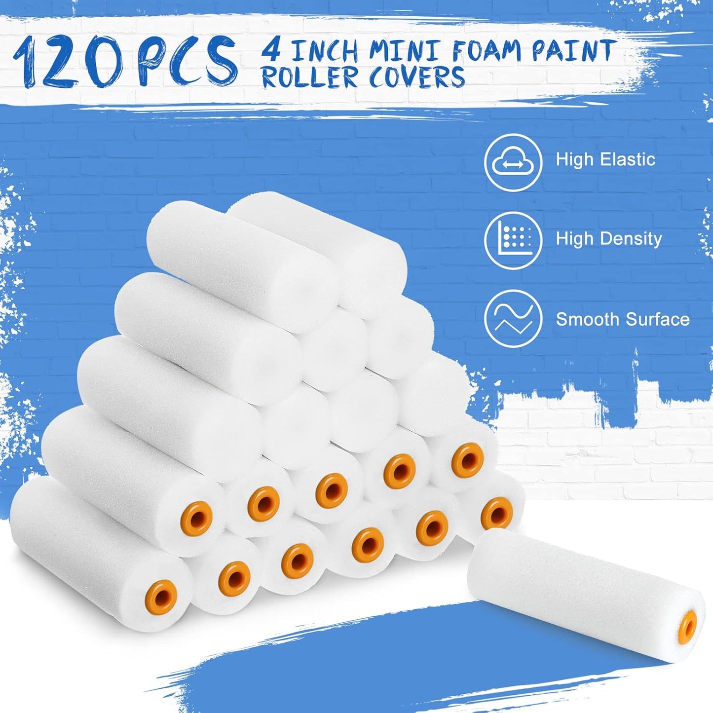 120 Pcs 4 Inch Foam Paint Roller Mini High Density Foam Roller Refills Paint Edger Tool for Walls Brings Smooth Finishes Flat Surfaces (White)