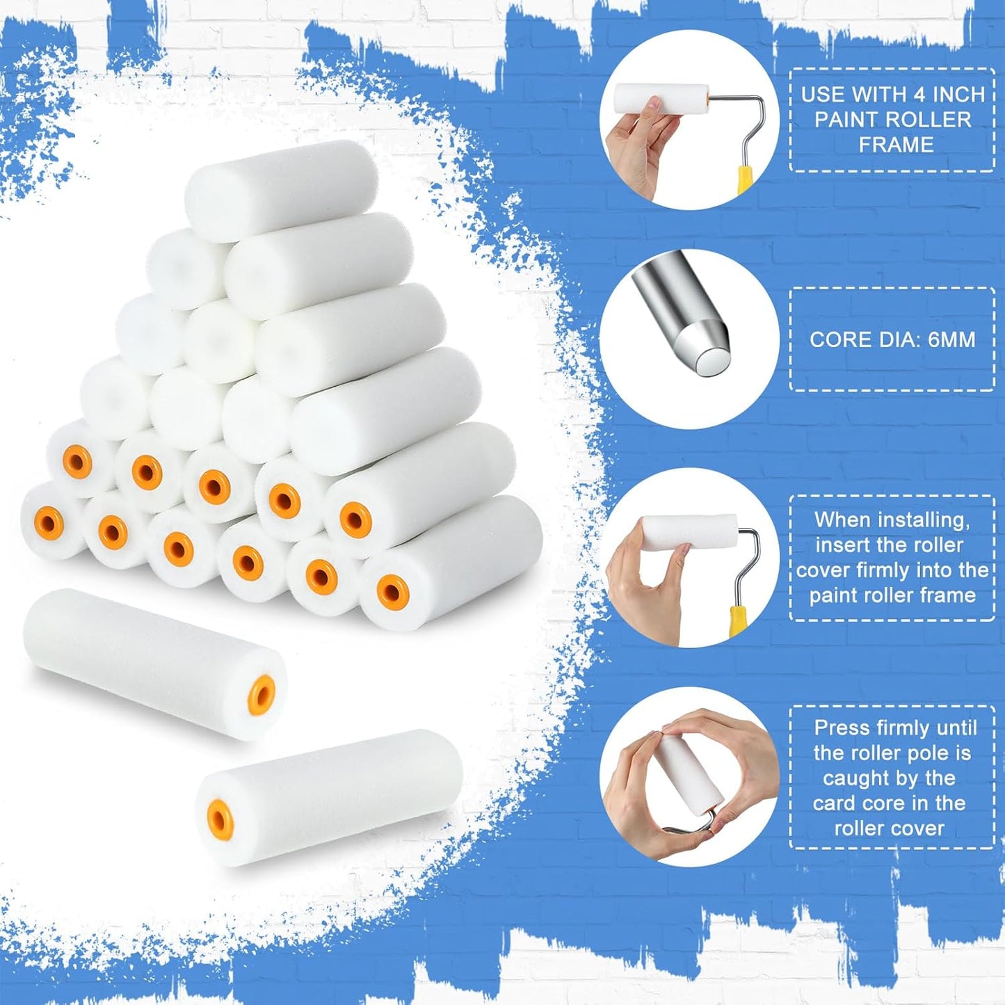 120 Pcs 4 Inch Foam Paint Roller Mini High Density Foam Roller Refills Paint Edger Tool for Walls Brings Smooth Finishes Flat Surfaces (White)