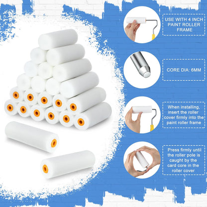 120 Pcs 4 Inch Foam Paint Roller Mini High Density Foam Roller Refills Paint Edger Tool for Walls Brings Smooth Finishes Flat Surfaces (White)