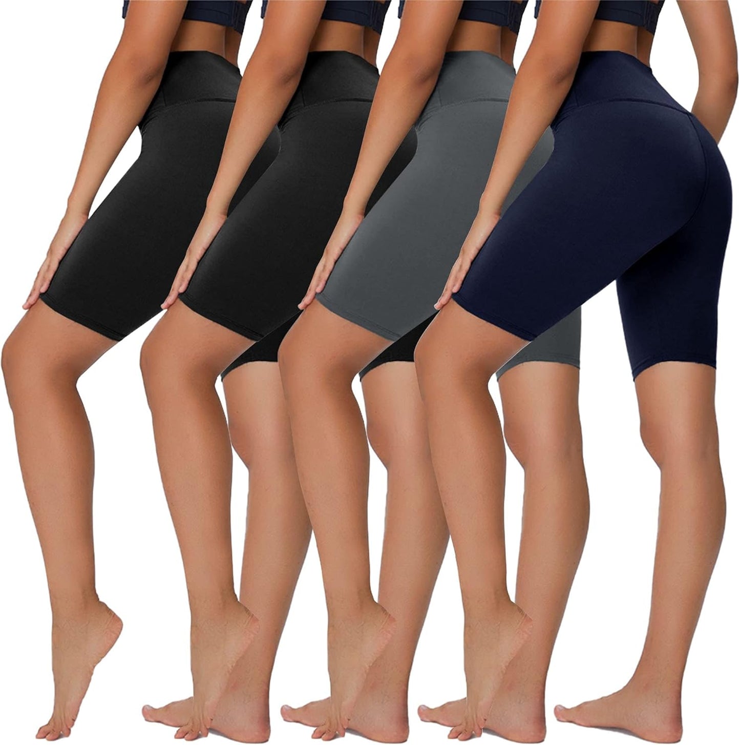 4 Pack Biker Shorts for Women - 8”/3”/5” High Waist Tummy Control Summer Workout Shorts for Running Yoga Athletic