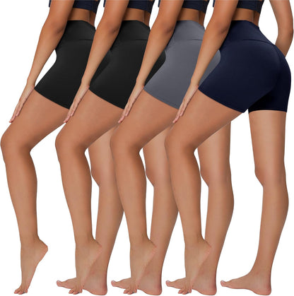 4 Pack Biker Shorts for Women - 8”/3”/5” High Waist Tummy Control Summer Workout Shorts for Running Yoga Athletic