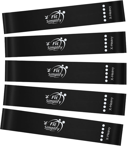 Resistance Loop Exercise Fitness Bands with Instruction Guide and Carry Bag, Set of 5