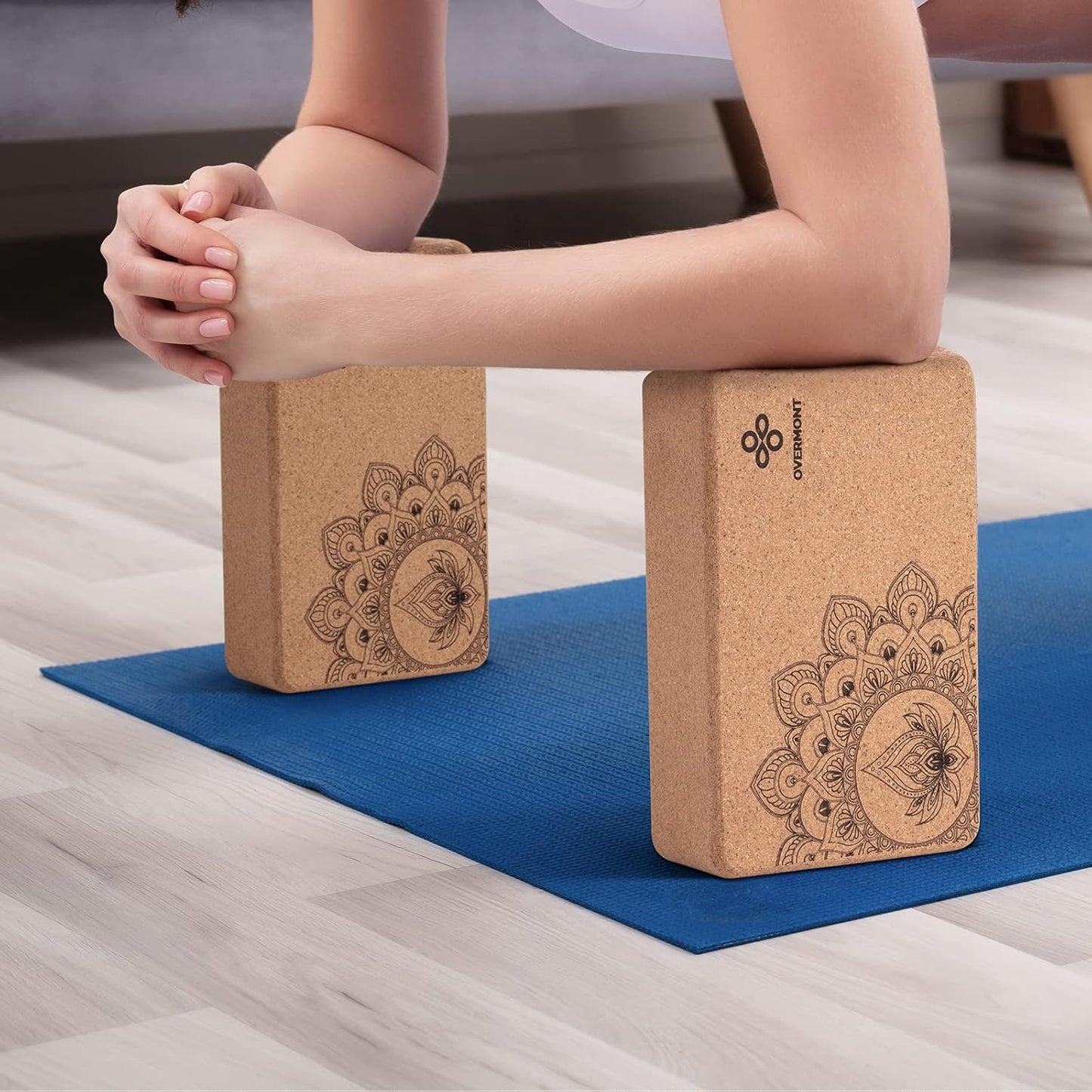 Cork Yoga Blocks 2 pack with 8ft Strap Natural Cork Bricks | High Density & Eco Friendly Yoga Accessories for Women - Ideal for Yoga Pilates General Fitness and Stretching 9x6x3''