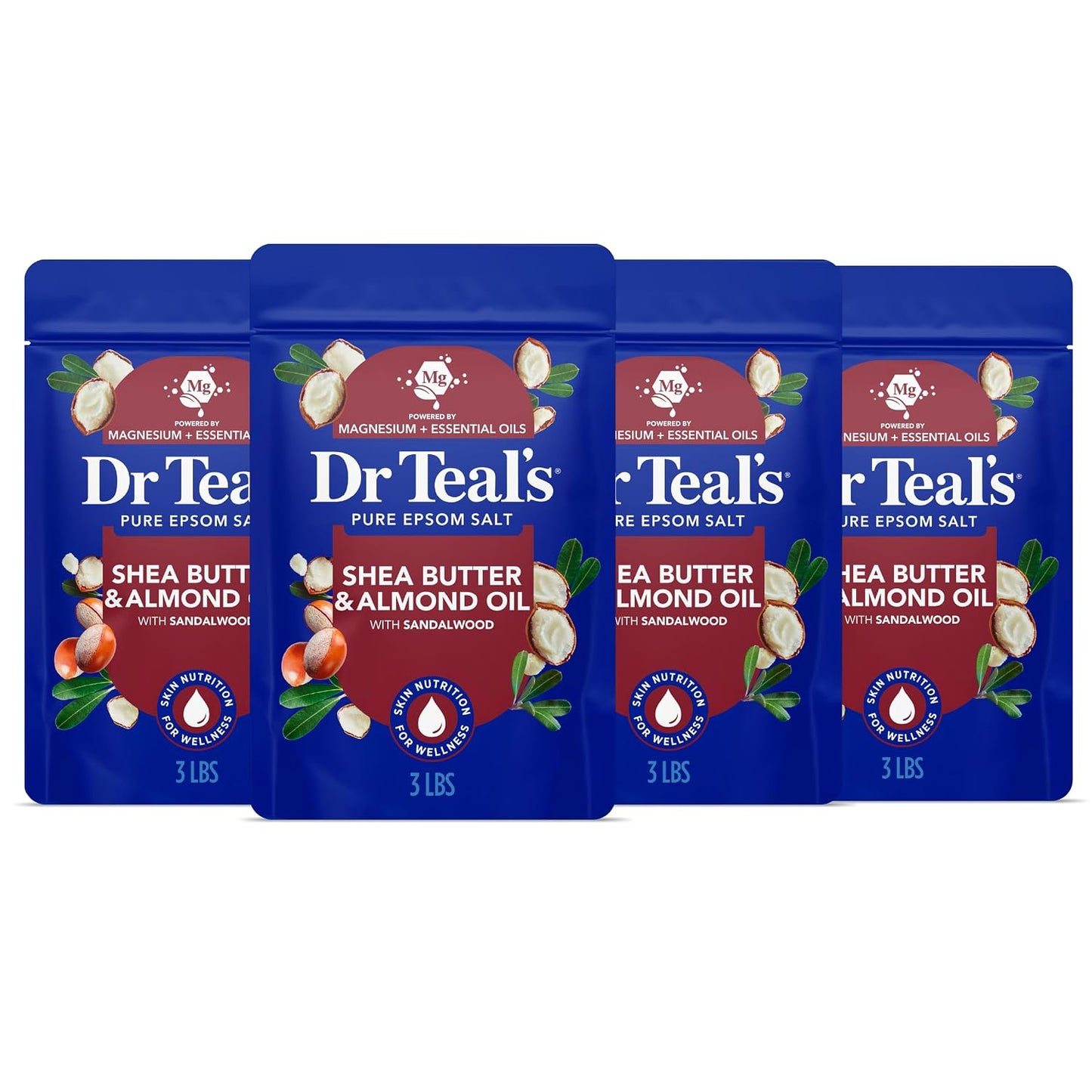 Epsom Salt Magnesium Soak, Shea Butter & Almond, 3 lbs (Pack of 4)