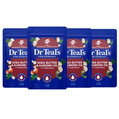 Epsom Salt Magnesium Soak, Shea Butter & Almond, 3 lbs (Pack of 4)
