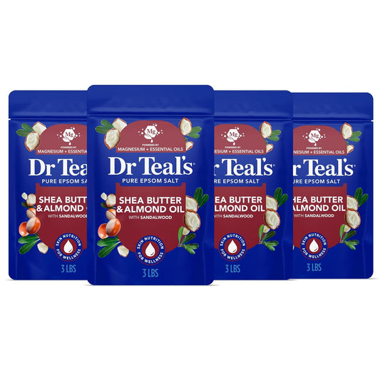 Epsom Salt Magnesium Soak, Shea Butter & Almond, 3 lbs (Pack of 4)