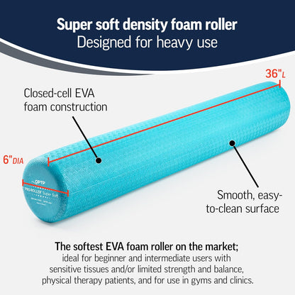 PRO-Roller Super Soft Density Foam Roller – Round, Light Blue, 36"x 6" | Low density foam roller for exercise, gentle massage, and physical therapy, gentle, forgiving compression, 36" x 6" round