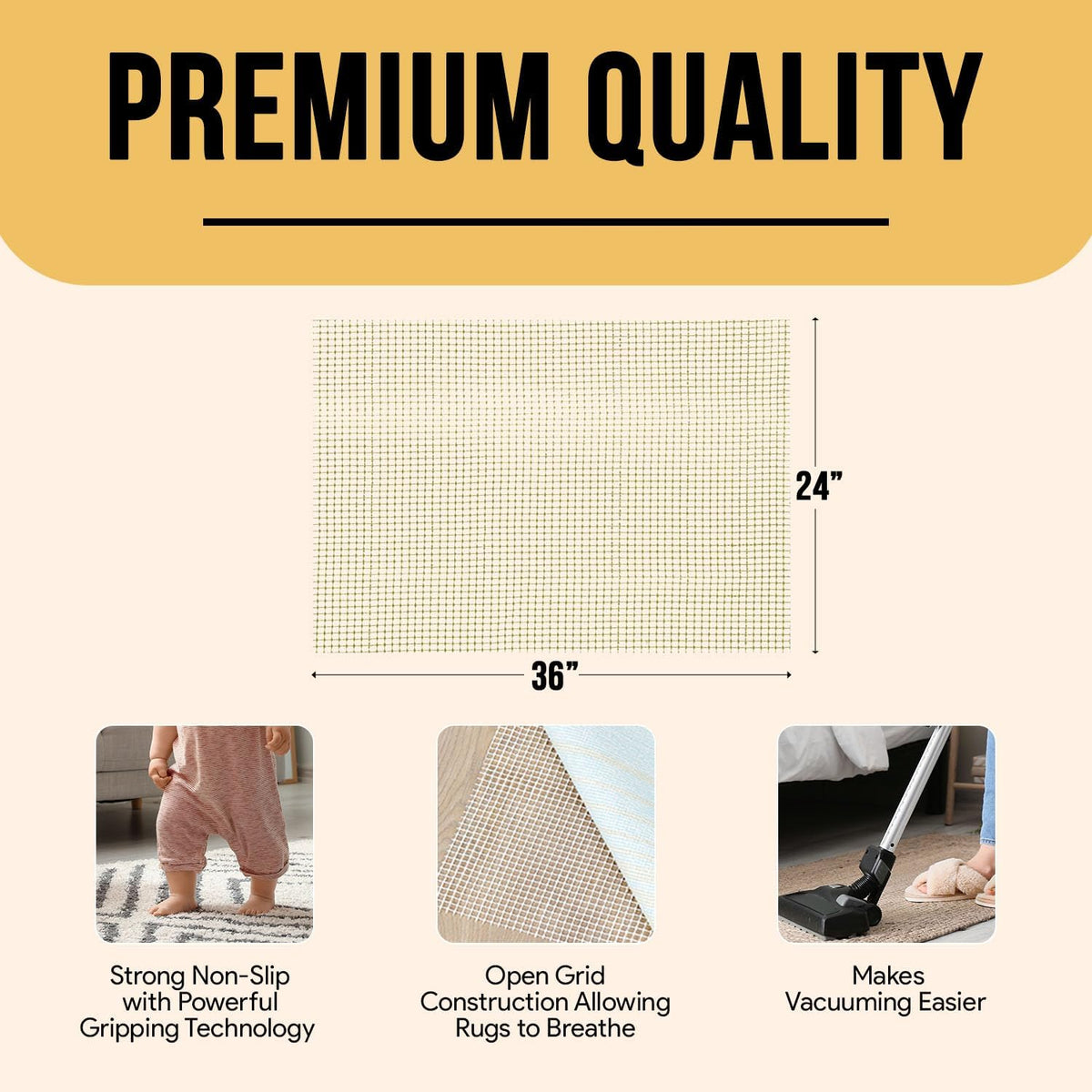 Non Slip Area Rug Gripper 2x3 Feet, Rug Gripper for Hardwood Floors, Laminate, Vinyl, Stone & Tile, Anti Slip Area Rug Pad for Under Rugs