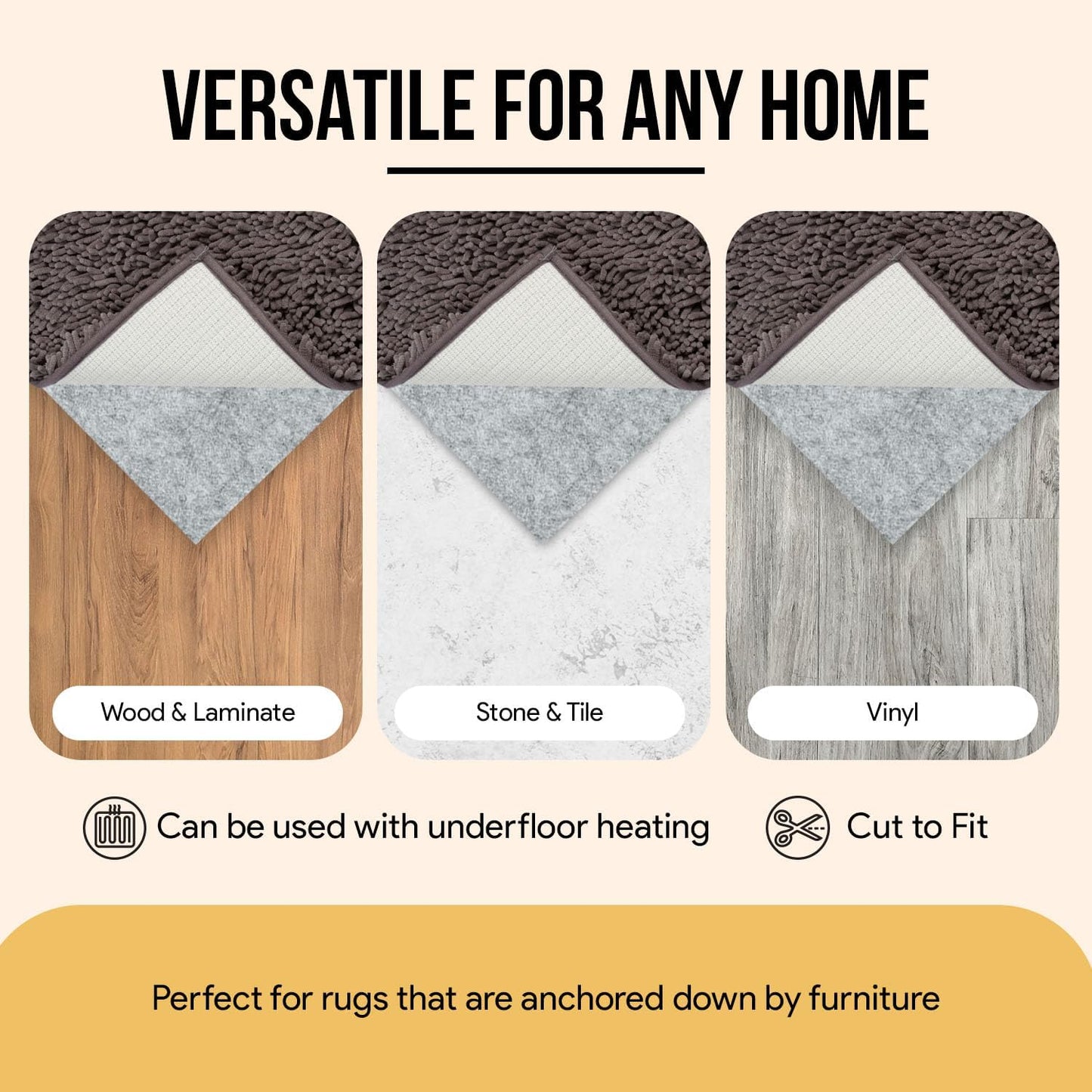 Non Slip Area Rug Gripper 2x3 Feet, Rug Gripper for Hardwood Floors, Laminate, Vinyl, Stone & Tile, Anti Slip Area Rug Pad for Under Rugs