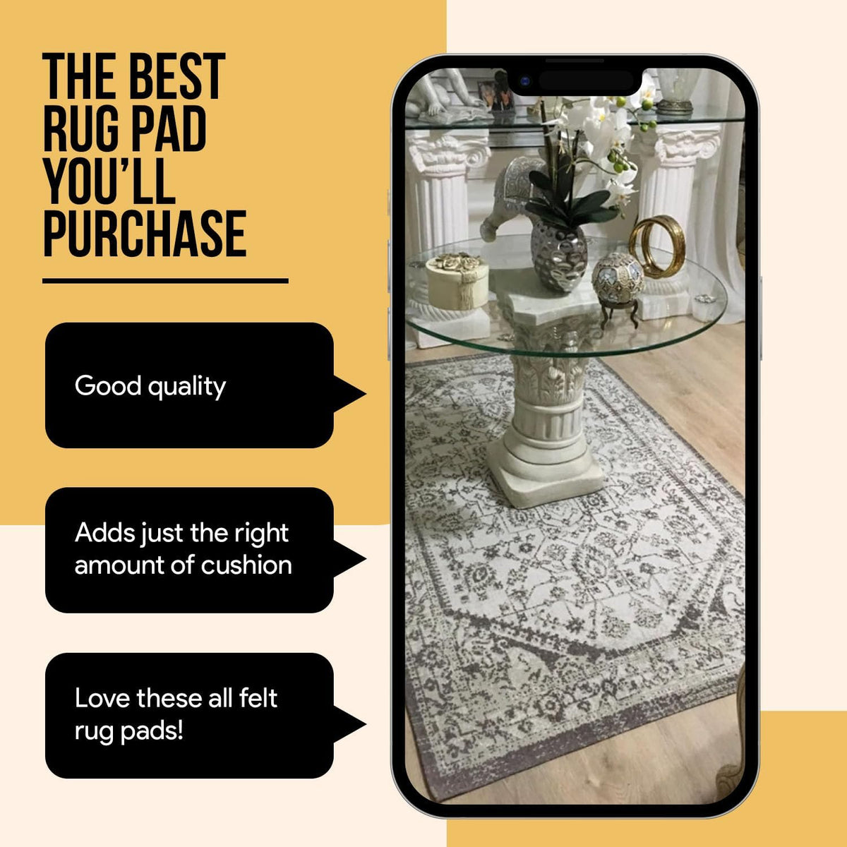 Non Slip Area Rug Gripper 2x3 Feet, Rug Gripper for Hardwood Floors, Laminate, Vinyl, Stone & Tile, Anti Slip Area Rug Pad for Under Rugs