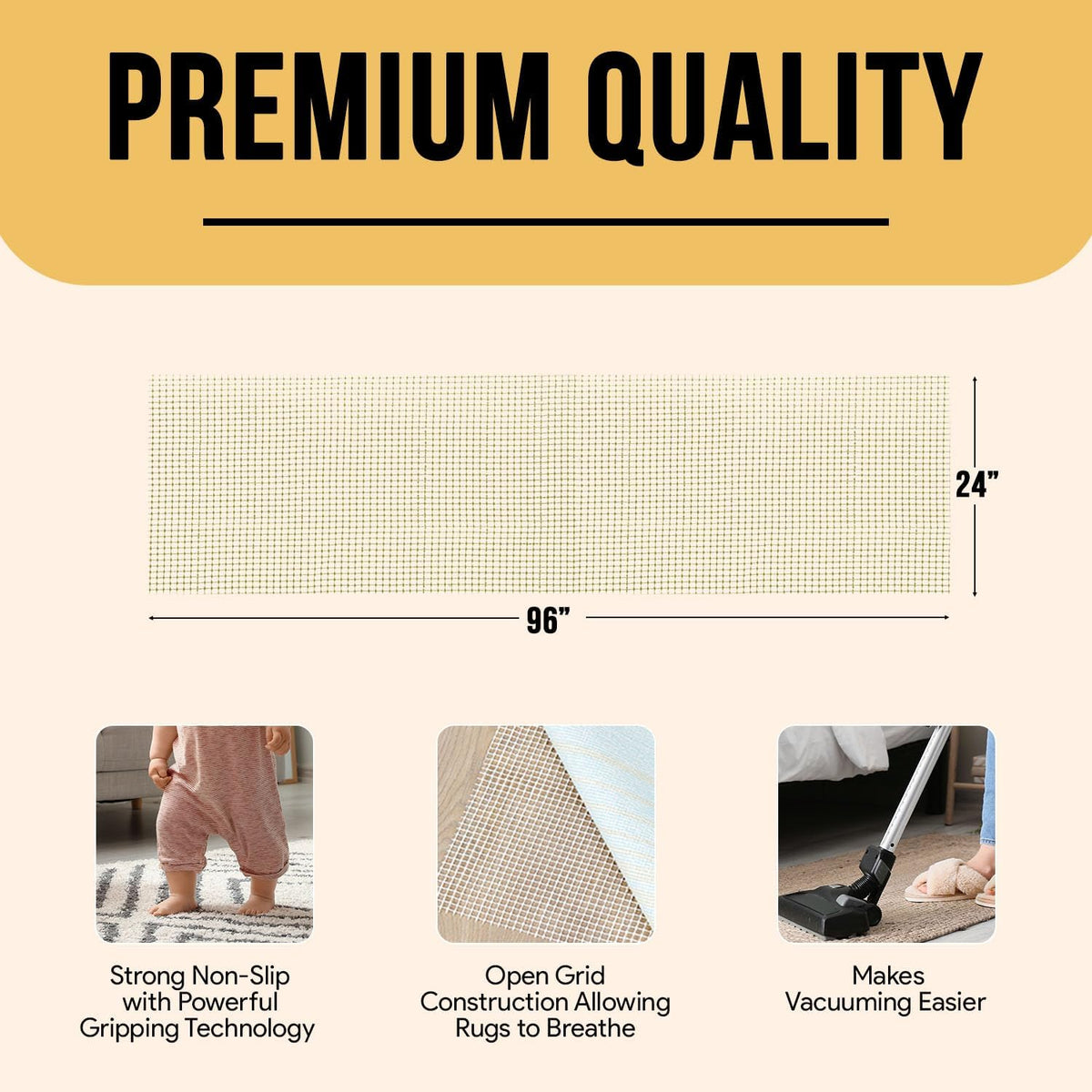 Non Slip Area Rug Gripper 2x3 Feet, Rug Gripper for Hardwood Floors, Laminate, Vinyl, Stone & Tile, Anti Slip Area Rug Pad for Under Rugs