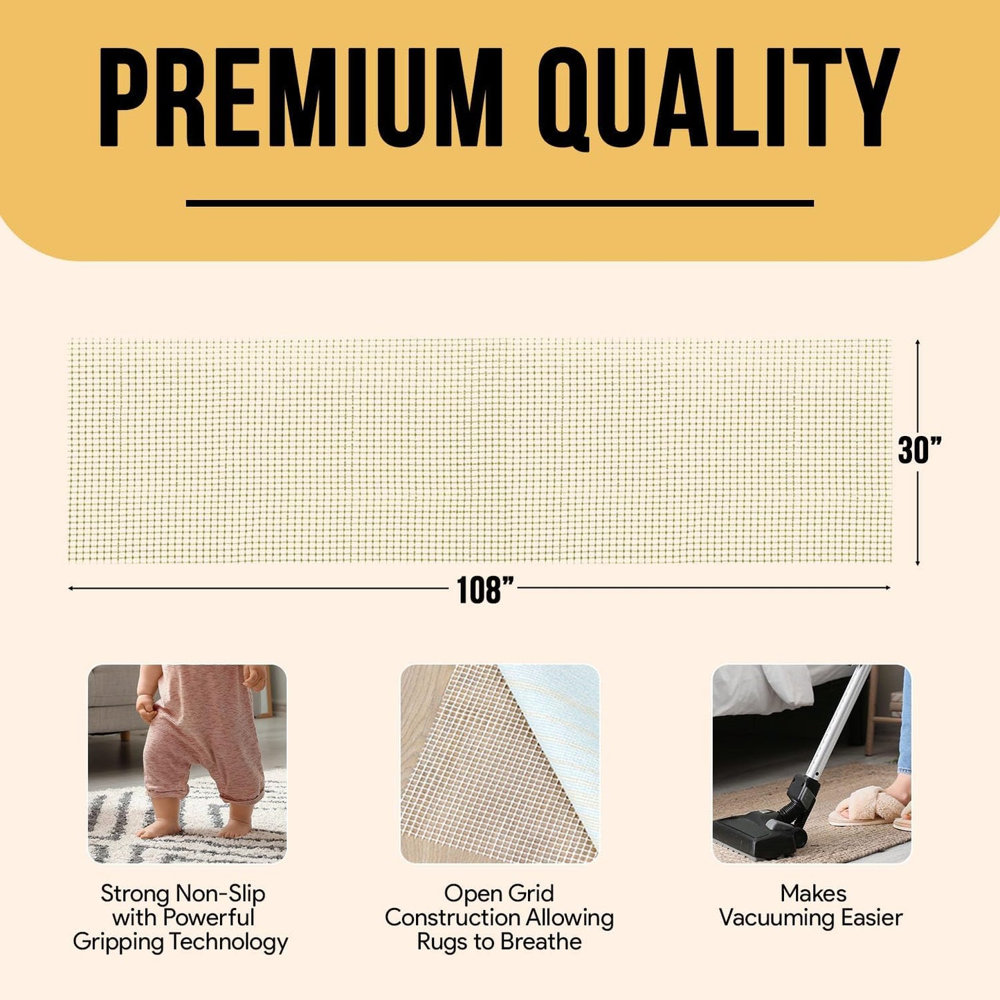 Non Slip Area Rug Gripper 2x3 Feet, Rug Gripper for Hardwood Floors, Laminate, Vinyl, Stone & Tile, Anti Slip Area Rug Pad for Under Rugs