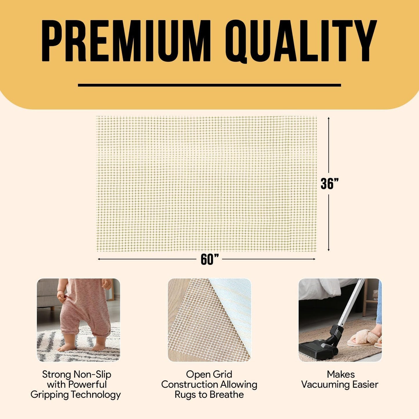 Non Slip Area Rug Gripper 2x3 Feet, Rug Gripper for Hardwood Floors, Laminate, Vinyl, Stone & Tile, Anti Slip Area Rug Pad for Under Rugs