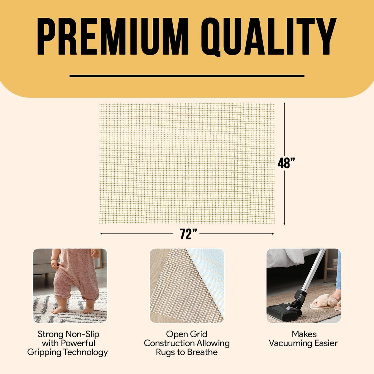 Non Slip Area Rug Gripper 2x3 Feet, Rug Gripper for Hardwood Floors, Laminate, Vinyl, Stone & Tile, Anti Slip Area Rug Pad for Under Rugs