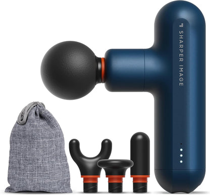 Deep Tissue Percussion Massage Gun, Powerboost Move Evo Hot & Cold Rechargeable Handheld Massager, 4 Adjustable Speeds, 5 Attachment Heads & Carrying Case, for Muscle Pain Relief, Blue