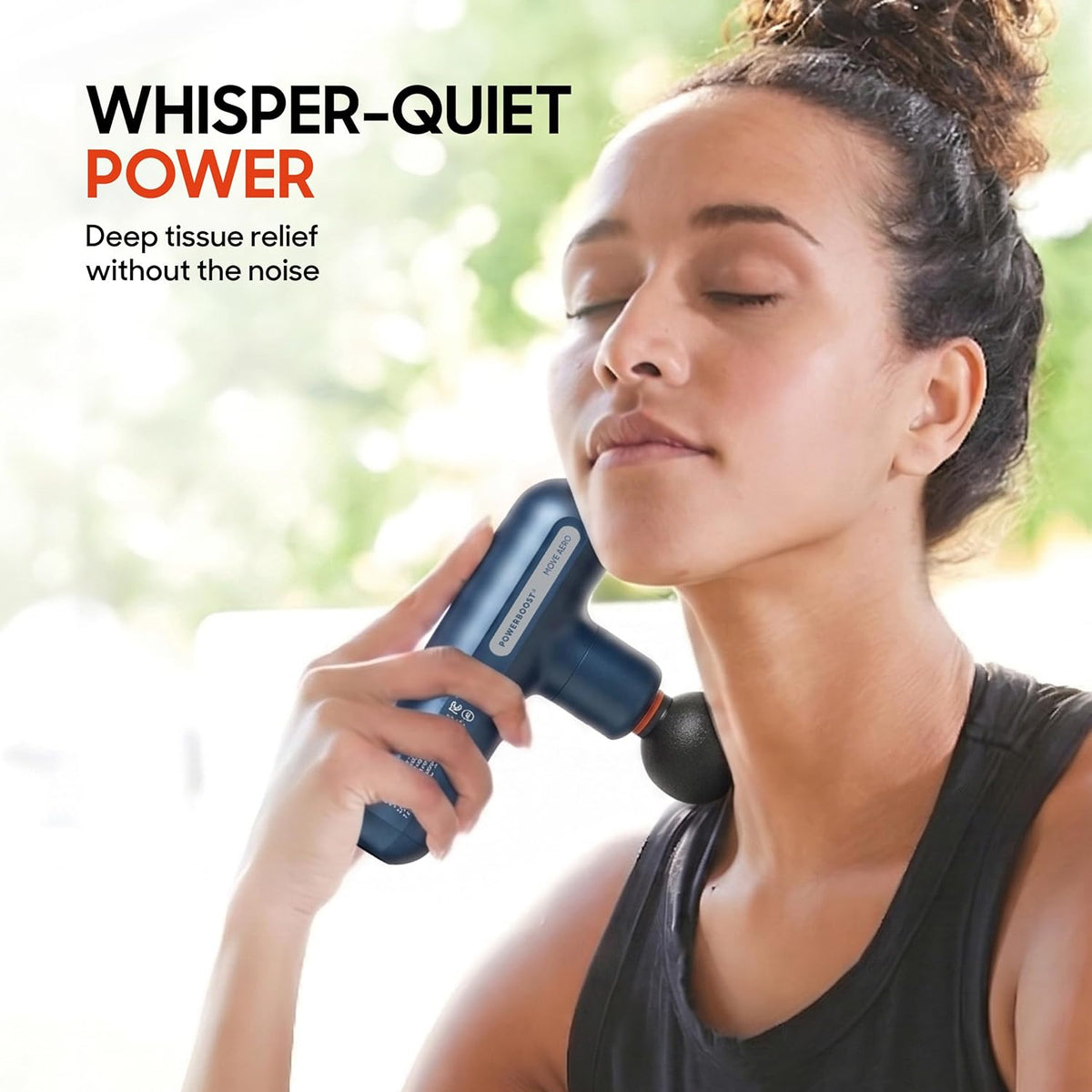 Deep Tissue Percussion Massage Gun, Powerboost Move Evo Hot & Cold Rechargeable Handheld Massager, 4 Adjustable Speeds, 5 Attachment Heads & Carrying Case, for Muscle Pain Relief, Blue
