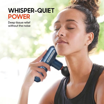 Deep Tissue Percussion Massage Gun, Powerboost Move Evo Hot & Cold Rechargeable Handheld Massager, 4 Adjustable Speeds, 5 Attachment Heads & Carrying Case, for Muscle Pain Relief, Blue