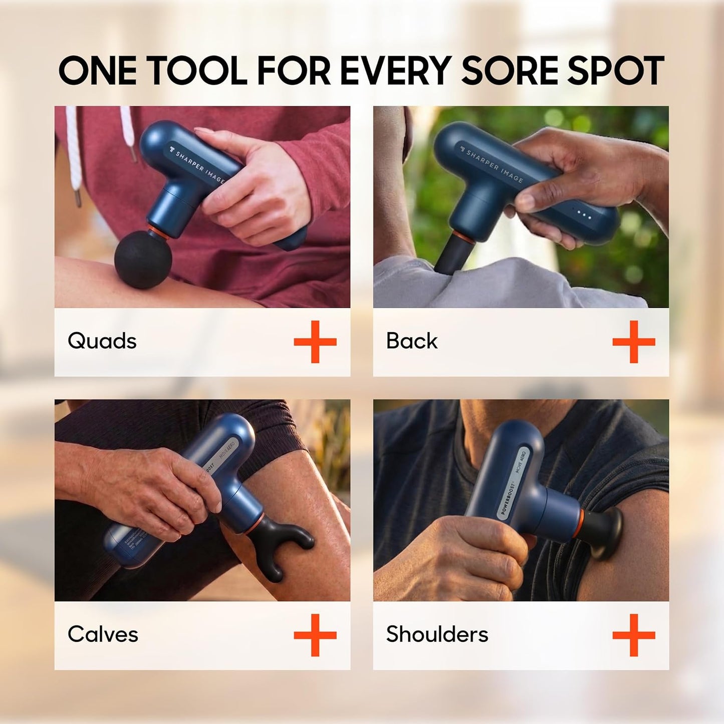 Deep Tissue Percussion Massage Gun, Powerboost Move Evo Hot & Cold Rechargeable Handheld Massager, 4 Adjustable Speeds, 5 Attachment Heads & Carrying Case, for Muscle Pain Relief, Blue