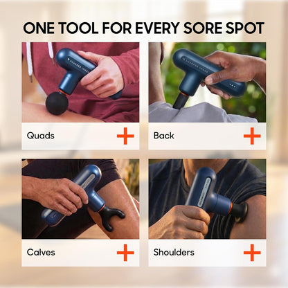 Deep Tissue Percussion Massage Gun, Powerboost Move Evo Hot & Cold Rechargeable Handheld Massager, 4 Adjustable Speeds, 5 Attachment Heads & Carrying Case, for Muscle Pain Relief, Blue