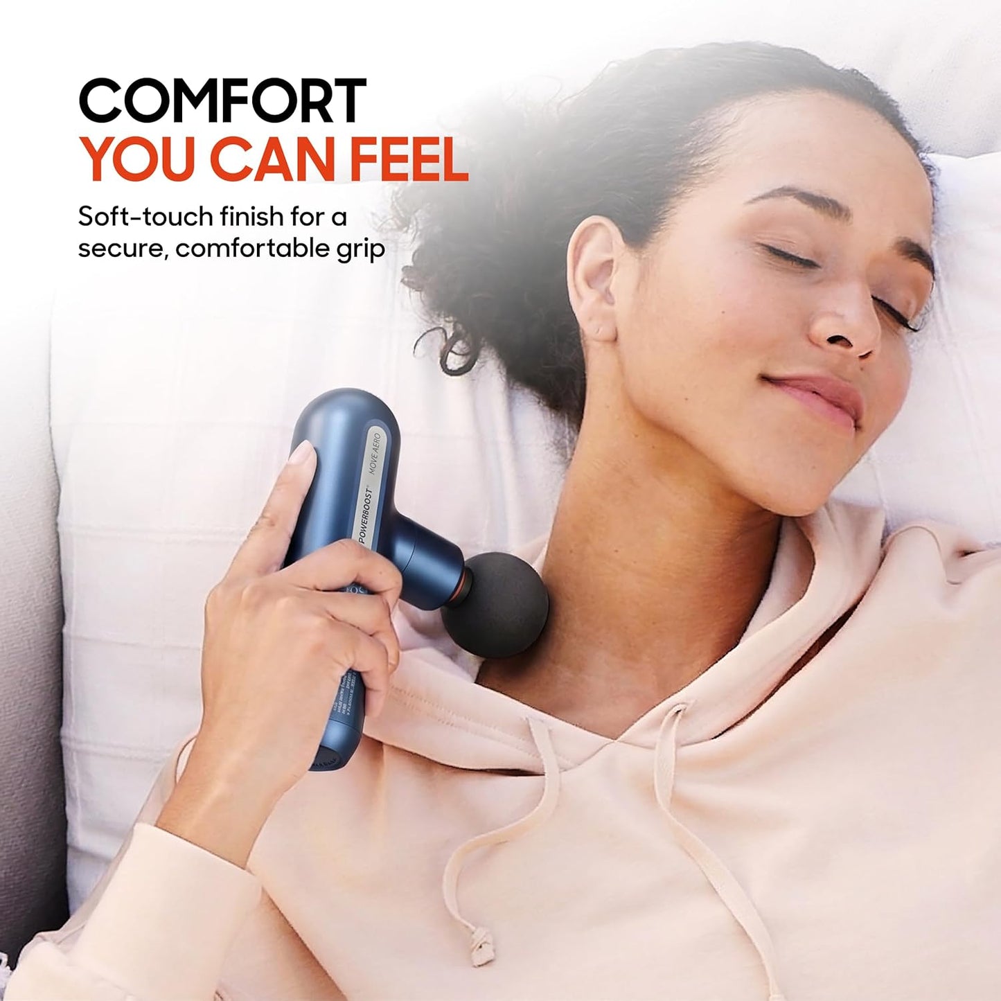 Deep Tissue Percussion Massage Gun, Powerboost Move Evo Hot & Cold Rechargeable Handheld Massager, 4 Adjustable Speeds, 5 Attachment Heads & Carrying Case, for Muscle Pain Relief, Blue