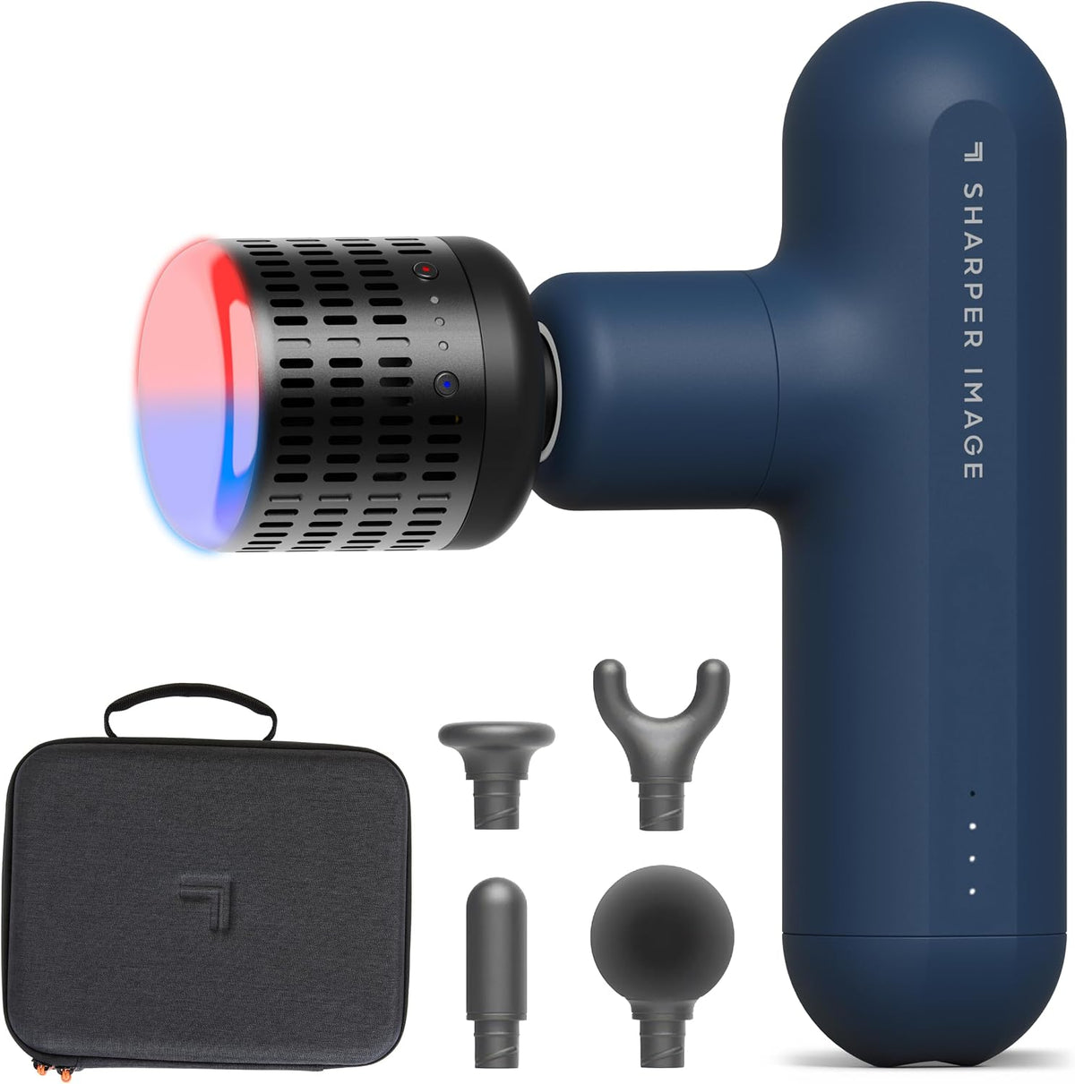 Deep Tissue Percussion Massage Gun, Powerboost Move Evo Hot & Cold Rechargeable Handheld Massager, 4 Adjustable Speeds, 5 Attachment Heads & Carrying Case, for Muscle Pain Relief, Blue