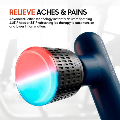 Deep Tissue Percussion Massage Gun, Powerboost Move Evo Hot & Cold Rechargeable Handheld Massager, 4 Adjustable Speeds, 5 Attachment Heads & Carrying Case, for Muscle Pain Relief, Blue