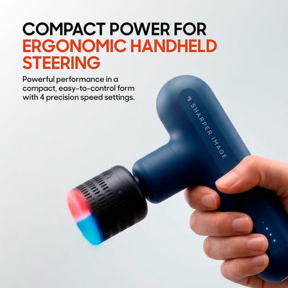 Deep Tissue Percussion Massage Gun, Powerboost Move Evo Hot & Cold Rechargeable Handheld Massager, 4 Adjustable Speeds, 5 Attachment Heads & Carrying Case, for Muscle Pain Relief, Blue