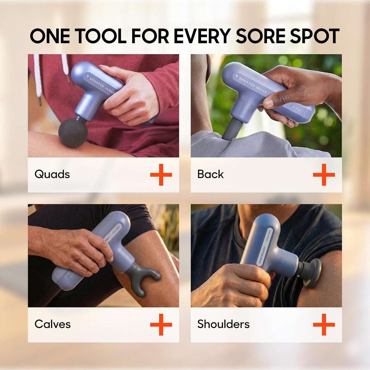 Deep Tissue Percussion Massage Gun, Powerboost Move Evo Hot & Cold Rechargeable Handheld Massager, 4 Adjustable Speeds, 5 Attachment Heads & Carrying Case, for Muscle Pain Relief, Blue