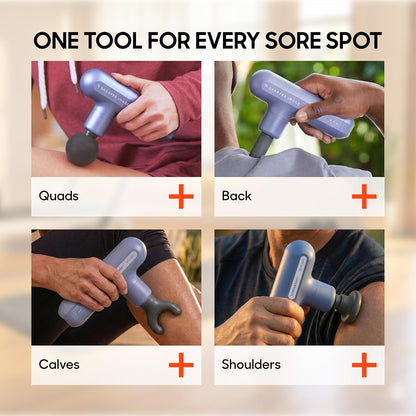 Deep Tissue Percussion Massage Gun, Powerboost Move Evo Hot & Cold Rechargeable Handheld Massager, 4 Adjustable Speeds, 5 Attachment Heads & Carrying Case, for Muscle Pain Relief, Blue