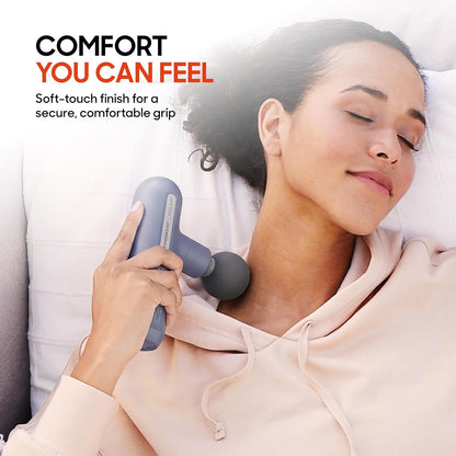 Deep Tissue Percussion Massage Gun, Powerboost Move Evo Hot & Cold Rechargeable Handheld Massager, 4 Adjustable Speeds, 5 Attachment Heads & Carrying Case, for Muscle Pain Relief, Blue