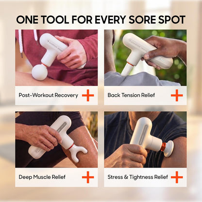 Deep Tissue Percussion Massage Gun, Powerboost Move Evo Hot & Cold Rechargeable Handheld Massager, 4 Adjustable Speeds, 5 Attachment Heads & Carrying Case, for Muscle Pain Relief, Blue