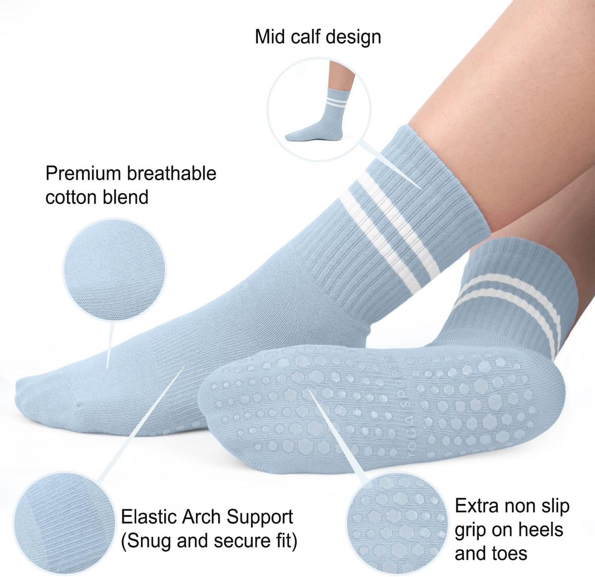 Pilates Socks for Women, Non Slip Grip Socks for Yoga, Barre, Hospital, Grippy Socks Womens Gifts, 4 Pairs