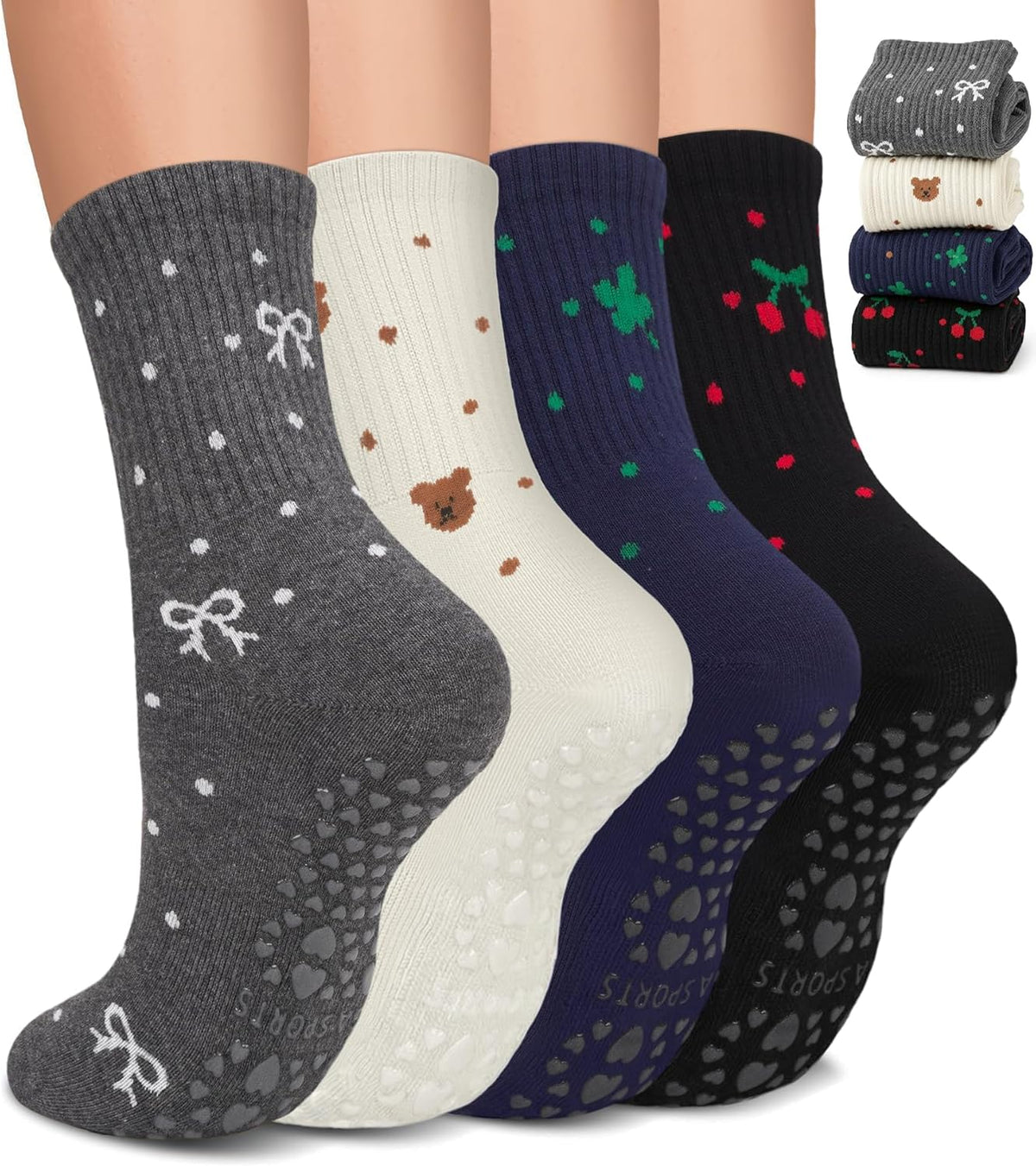Pilates Socks for Women, Non Slip Grip Socks for Yoga, Barre, Hospital, Grippy Socks Womens Gifts, 4 Pairs
