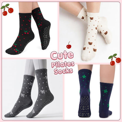 Pilates Socks for Women, Non Slip Grip Socks for Yoga, Barre, Hospital, Grippy Socks Womens Gifts, 4 Pairs