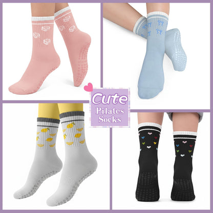 Pilates Socks for Women, Non Slip Grip Socks for Yoga, Barre, Hospital, Grippy Socks Womens Gifts, 4 Pairs