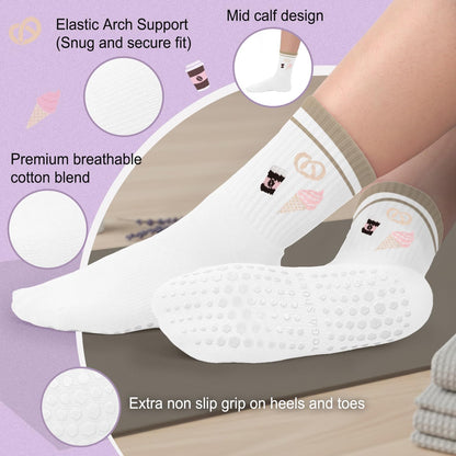 Pilates Socks for Women, Non Slip Grip Socks for Yoga, Barre, Hospital, Grippy Socks Womens Gifts, 4 Pairs