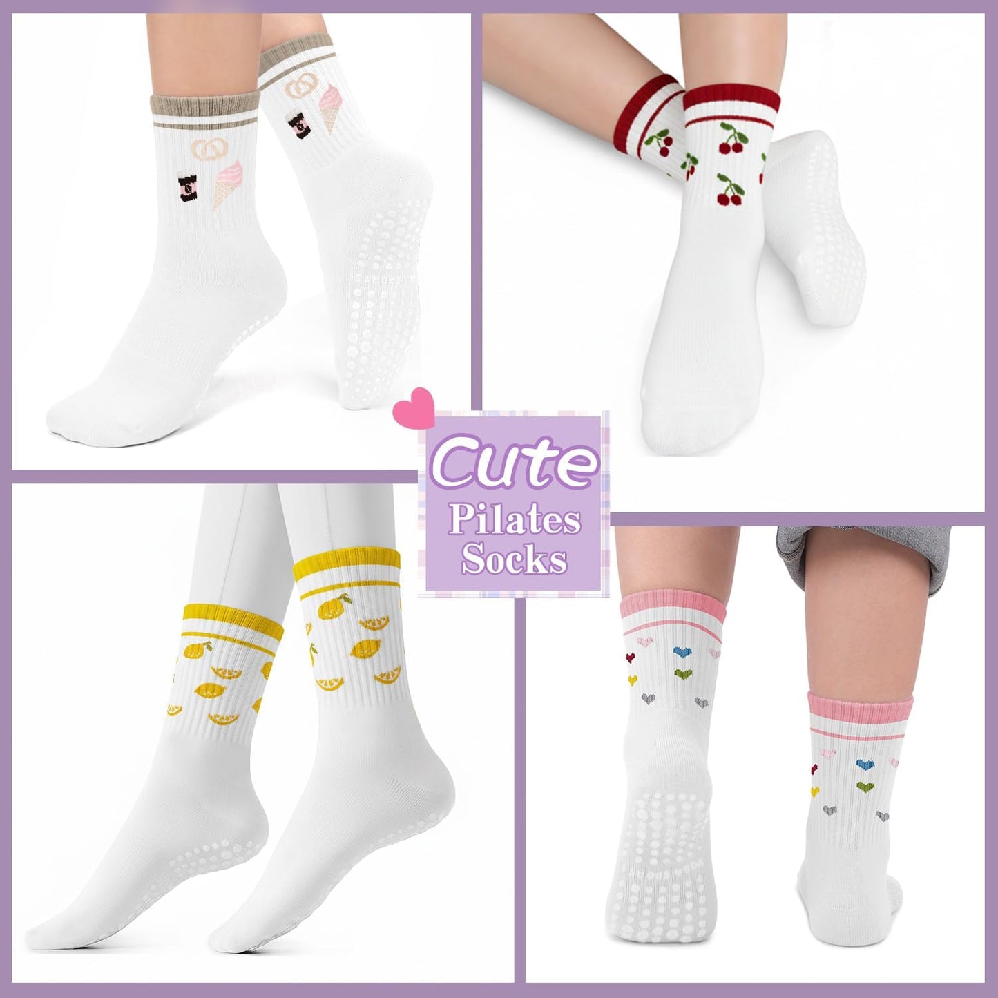 Pilates Socks for Women, Non Slip Grip Socks for Yoga, Barre, Hospital, Grippy Socks Womens Gifts, 4 Pairs