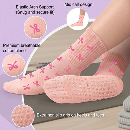 Pilates Socks for Women, Non Slip Grip Socks for Yoga, Barre, Hospital, Grippy Socks Womens Gifts, 4 Pairs