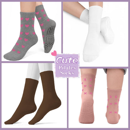 Pilates Socks for Women, Non Slip Grip Socks for Yoga, Barre, Hospital, Grippy Socks Womens Gifts, 4 Pairs