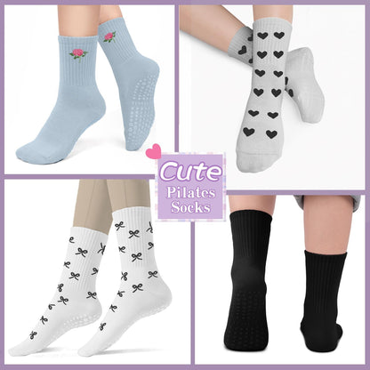 Pilates Socks for Women, Non Slip Grip Socks for Yoga, Barre, Hospital, Grippy Socks Womens Gifts, 4 Pairs