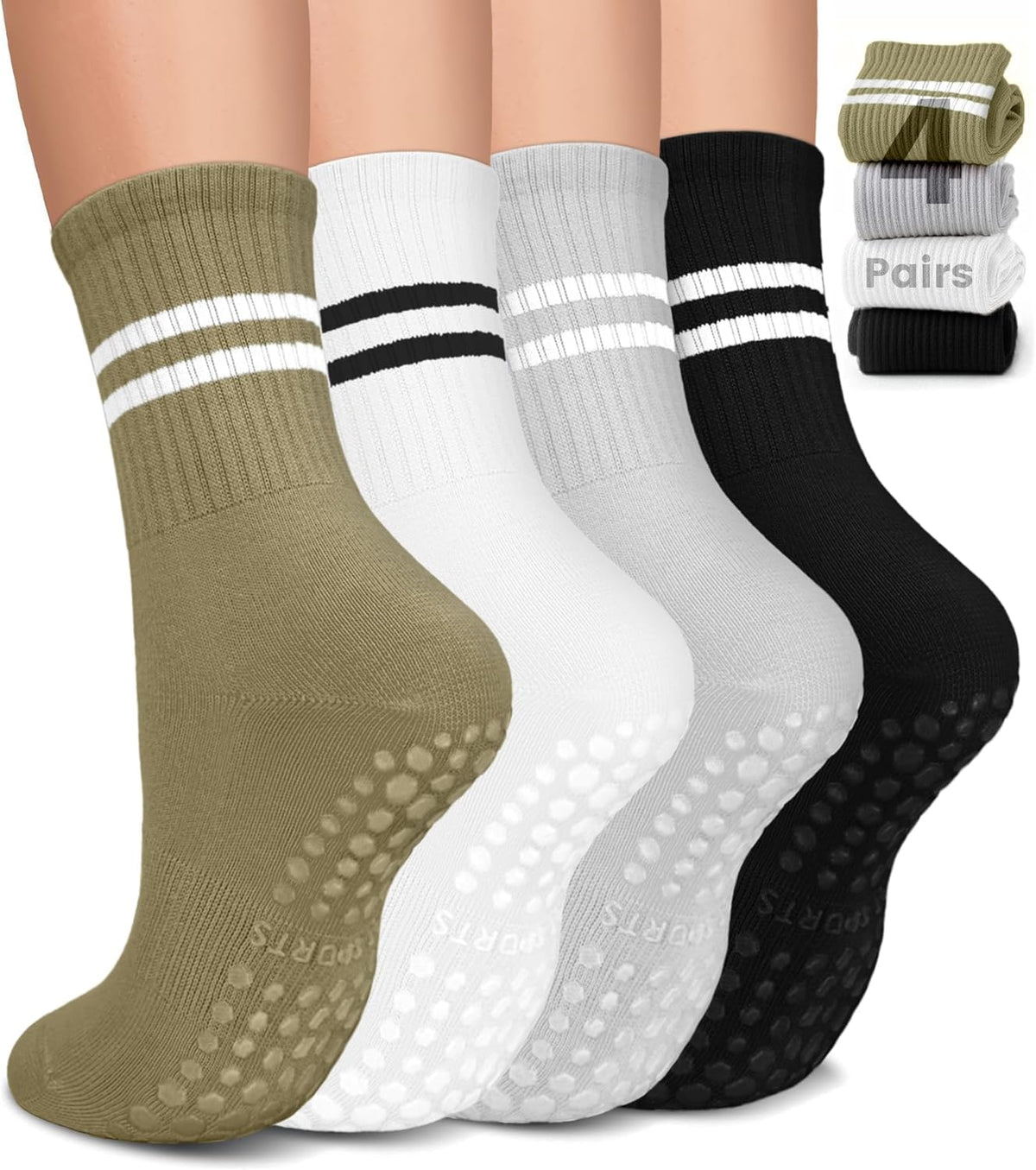 Pilates Socks for Women, Non Slip Grip Socks for Yoga, Barre, Hospital, Grippy Socks Womens Gifts, 4 Pairs