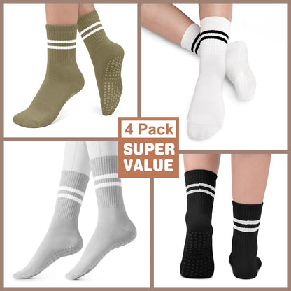 Pilates Socks for Women, Non Slip Grip Socks for Yoga, Barre, Hospital, Grippy Socks Womens Gifts, 4 Pairs
