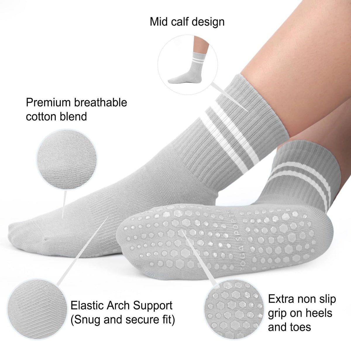 Pilates Socks for Women, Non Slip Grip Socks for Yoga, Barre, Hospital, Grippy Socks Womens Gifts, 4 Pairs