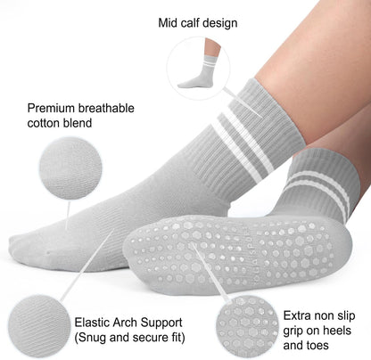 Pilates Socks for Women, Non Slip Grip Socks for Yoga, Barre, Hospital, Grippy Socks Womens Gifts, 4 Pairs